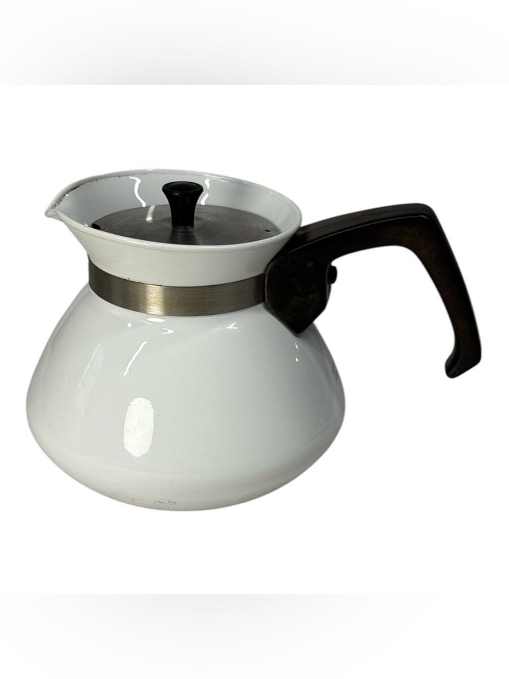 Vintage Corning Ware Plain White 6 Cup Tea Pot P-104 Stainless  Metal Lid